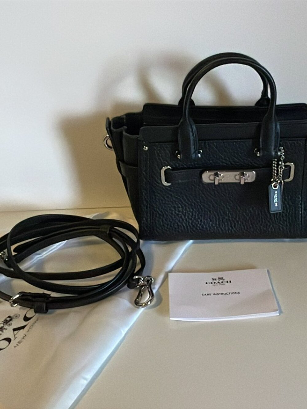 Coach Swagger Mini Carryall Handbag Crossbody Bag Pebble Leather Black 54625 New